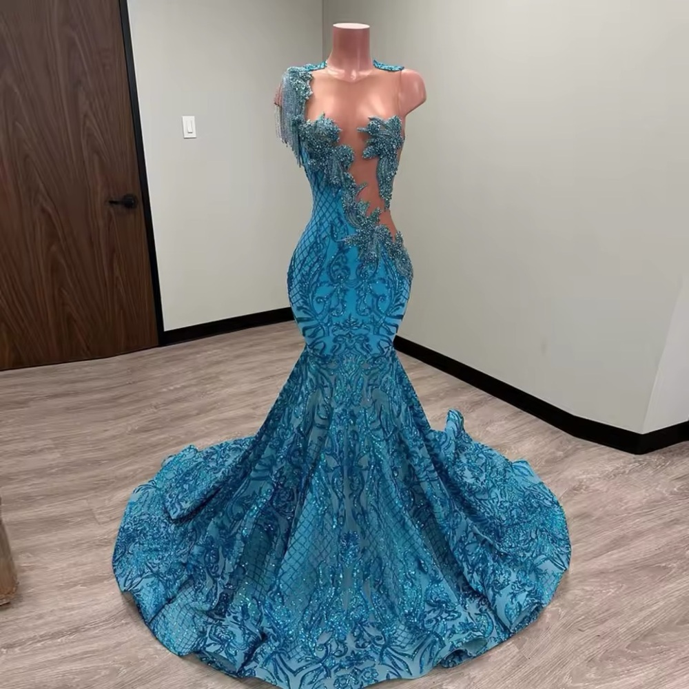 Elegant Blue Lace Gown